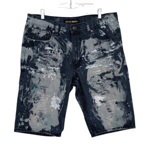 GS 115 Distressed Denim Shorts Mens Size 36 Blue Cotton Blend Casual Hip Hop